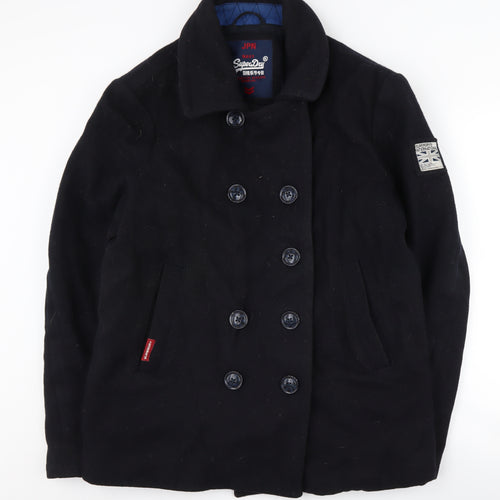 Superdry Men's Black XL Pea Coat Stand-Up Collar