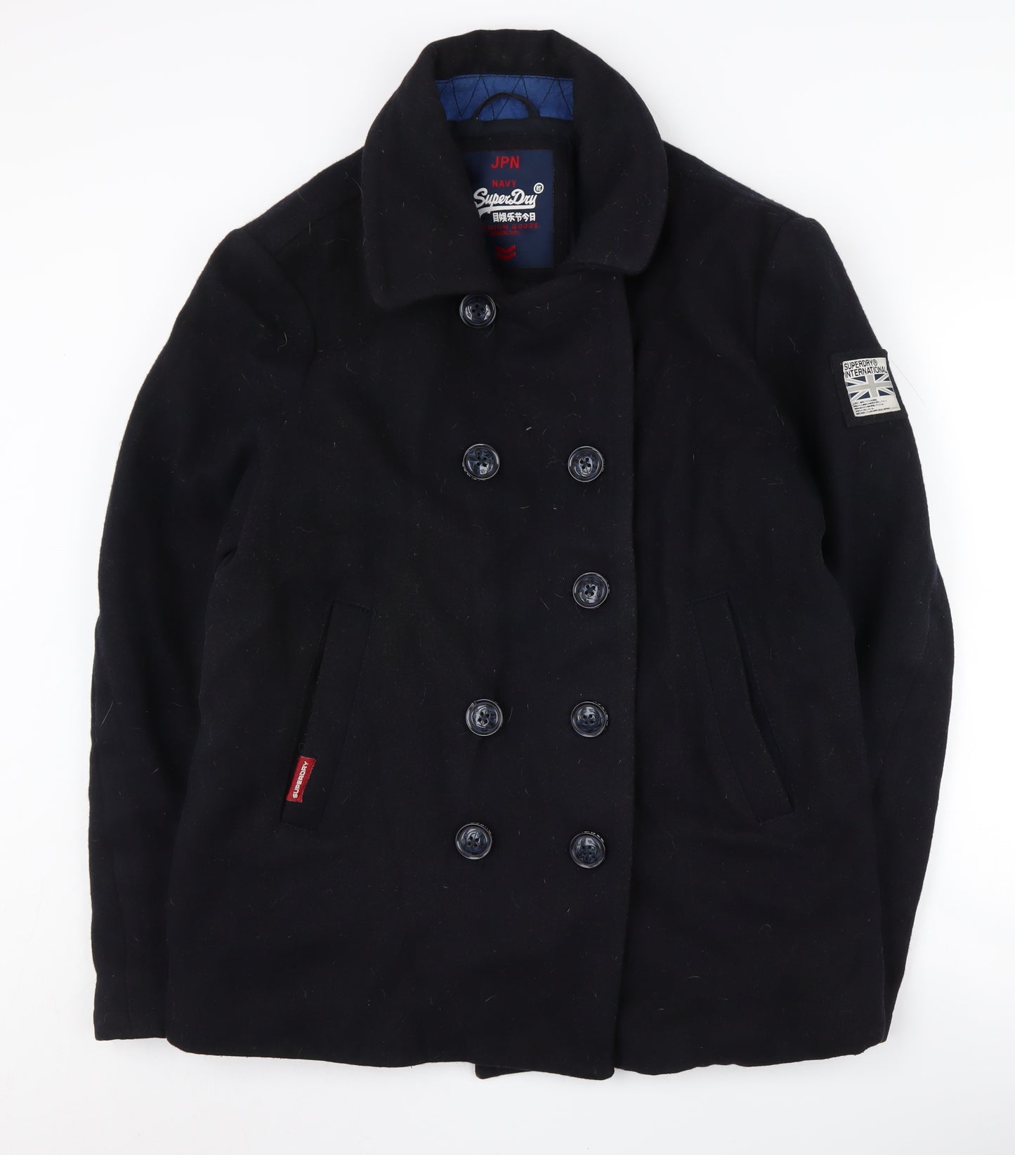 Superdry Men's Black XL Pea Coat Stand-Up Collar