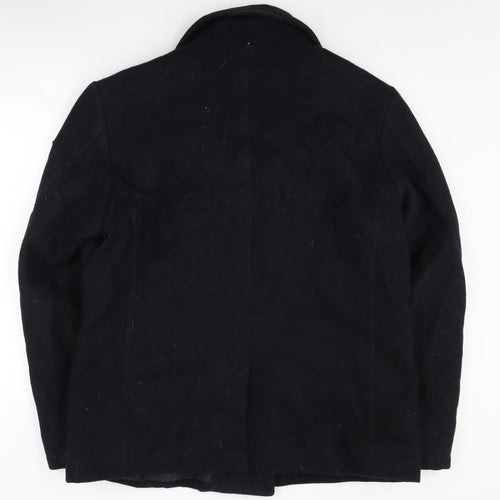 Superdry Men's Black XL Pea Coat Stand-Up Collar
