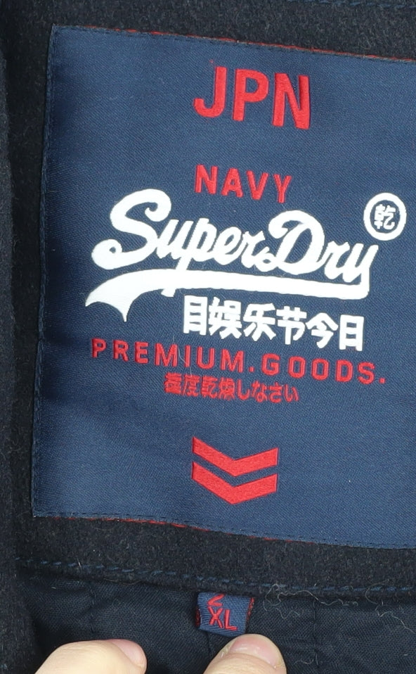 Superdry Men's Black XL Pea Coat Stand-Up Collar