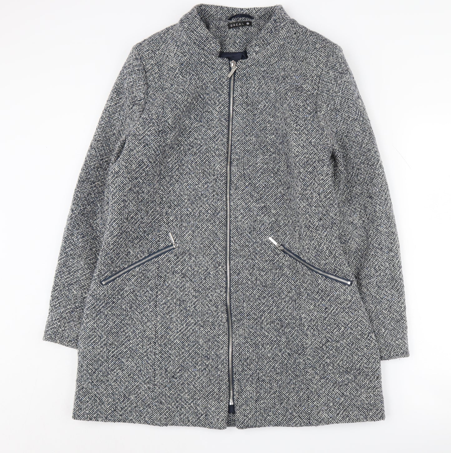 BREAL Women's Black Tweed Coat Size 14 Full Zip