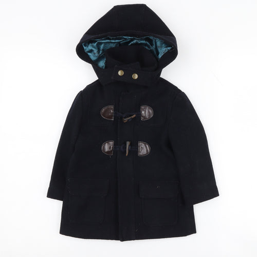 Monsoon Girls Black Hooded Duffle Coat 2 Years