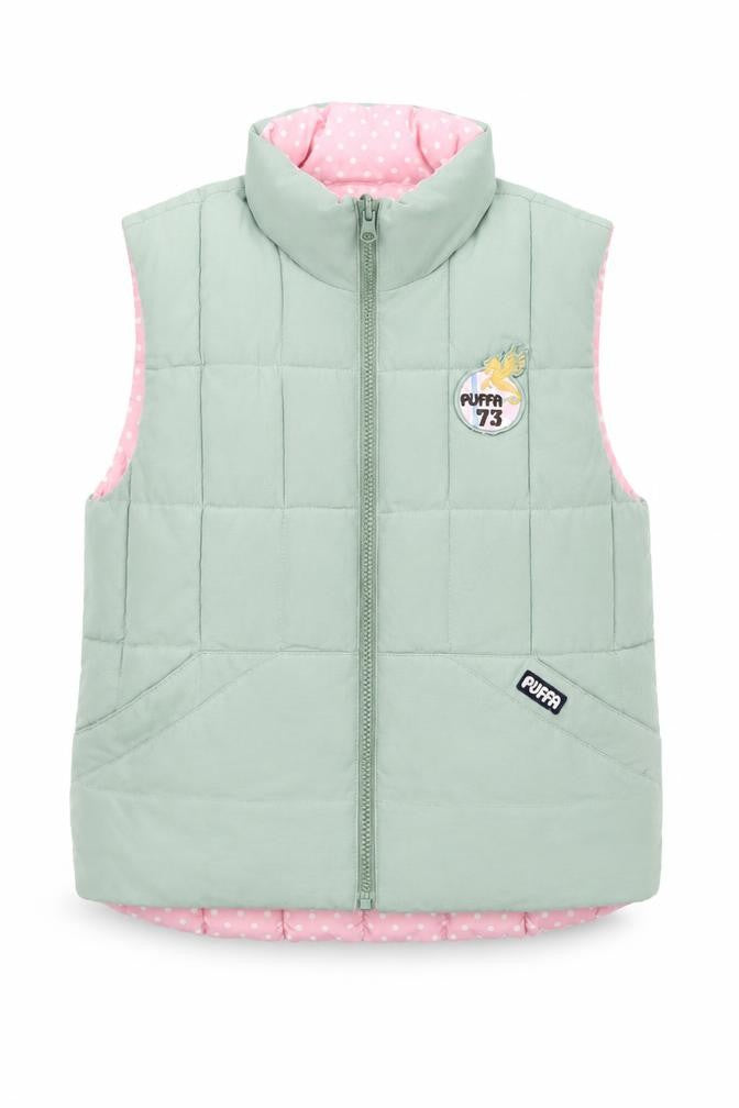 Front view of Puffa girls’ green puffer jacket xl