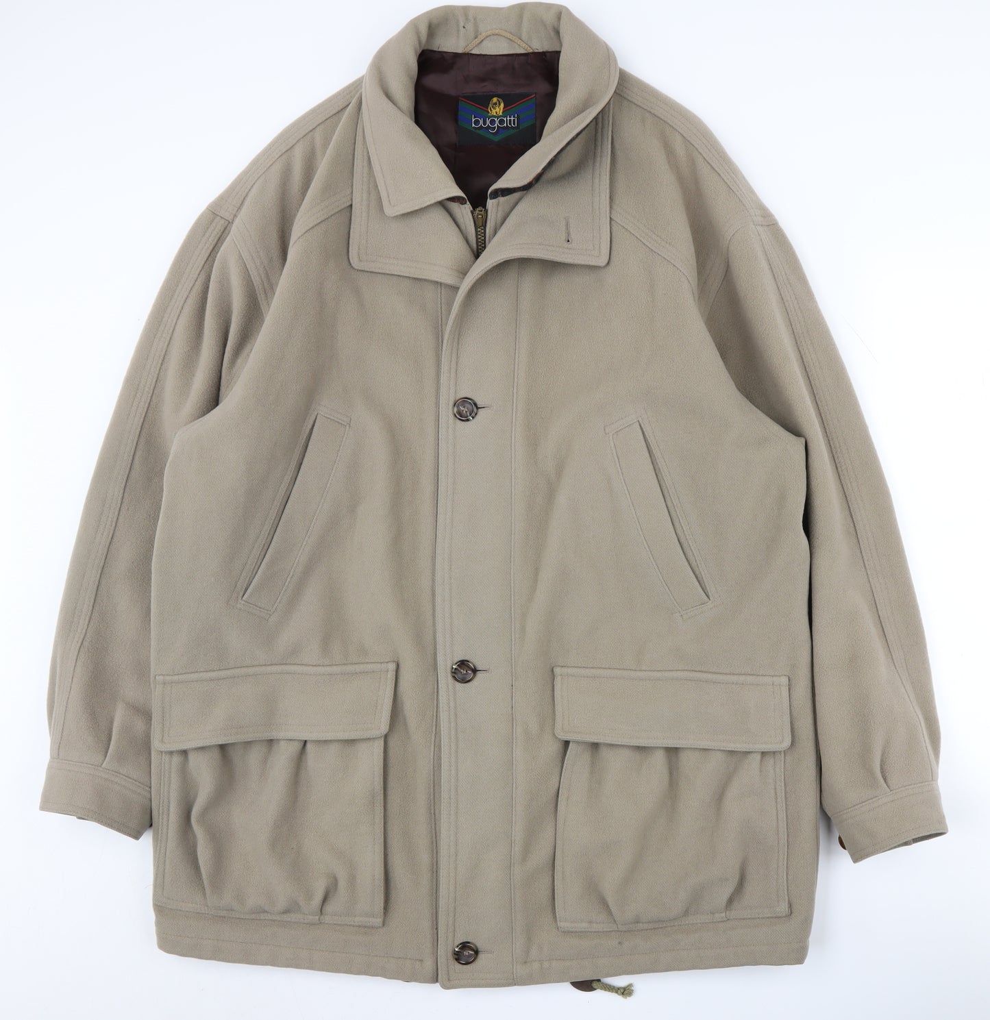 Bugatti Men's Beige Wool Mid-Length Coat, Size 42