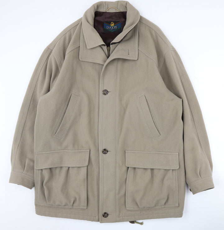 Bugatti Men's Beige Wool Mid-Length Coat, Size 42