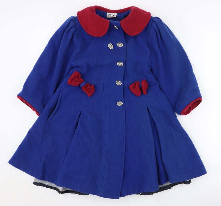 O.K. Company Girls Blue Basic Coat 8-9 Years