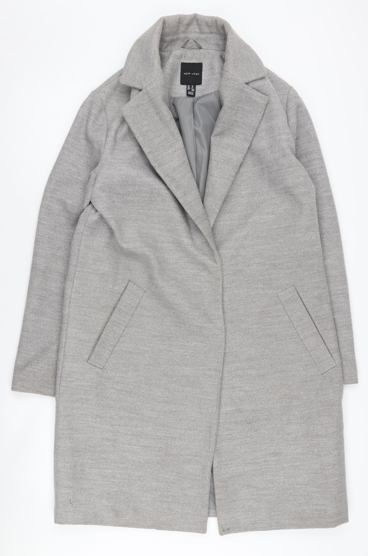 New Look Women's Grey Long Overcoat, Size 12