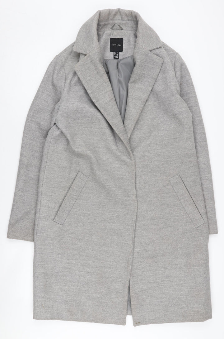 New Look Women's Grey Long Overcoat, Size 12