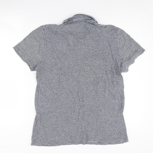 AllSaints Men's Grey Striped Polo Shirt Small