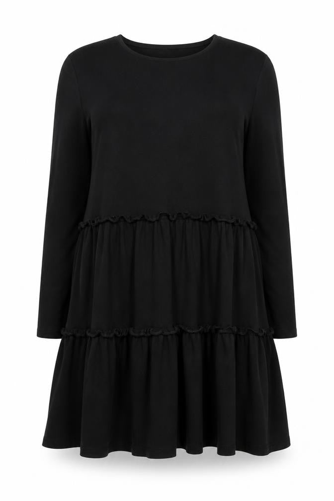 Front view of River Island Black Cotton Long Sleeve Dress UK 12
