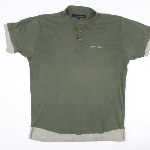 French Connection Men's Green Henley T-Shirt L
