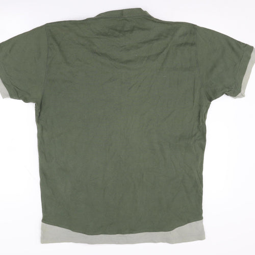 French Connection Men's Green Henley T-Shirt L
