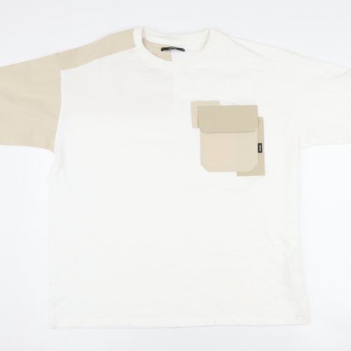 HISSO Men's White Colourblock Medium T-Shirt