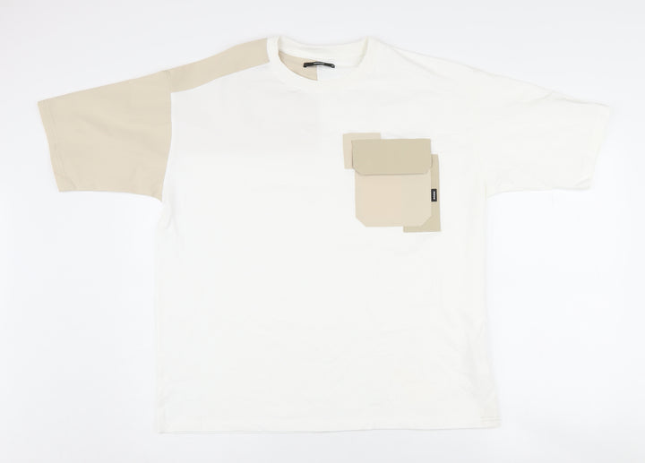HISSO Men's White Colourblock Medium T-Shirt