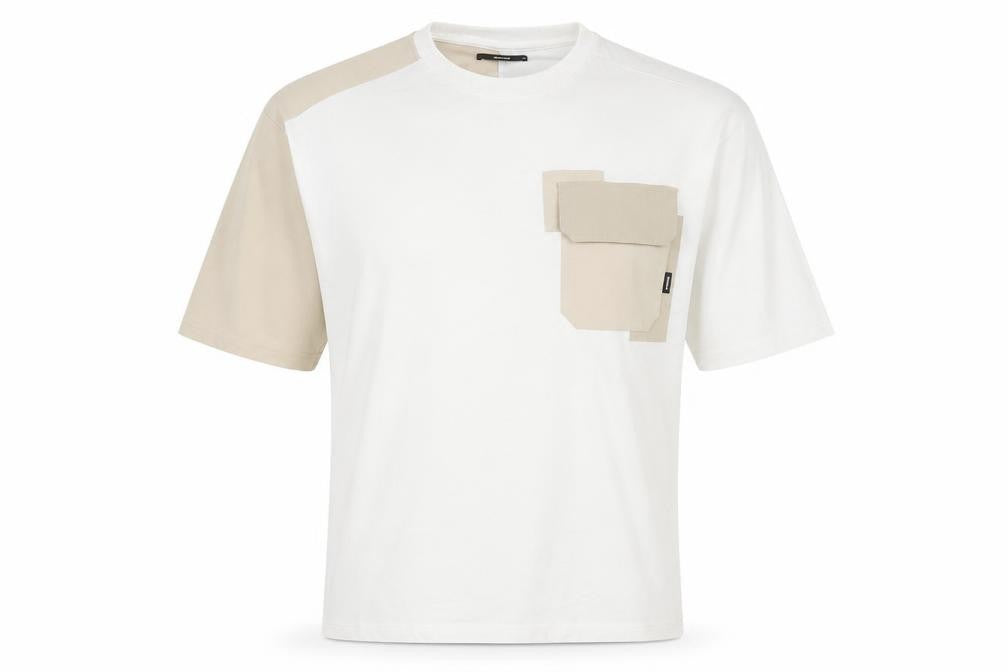 Front view of HISSO Men's White Colourblock Medium T-Shirt