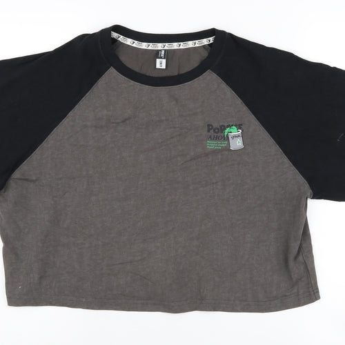 SEMI-R Unisex Black Grey Ringer T-Shirt L Cartoon