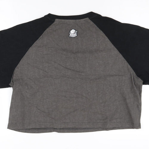 SEMI-R Unisex Black Grey Ringer T-Shirt L Cartoon