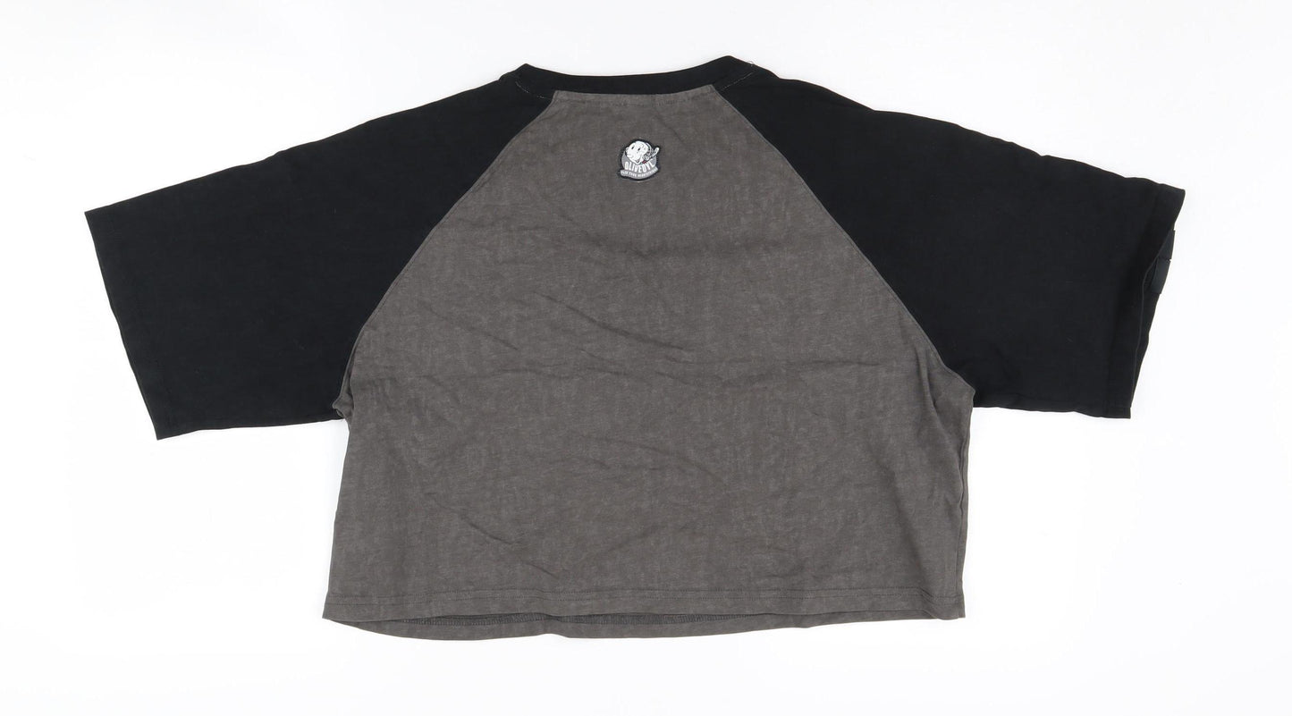 SEMI-R Unisex Black Grey Ringer T-Shirt L Cartoon