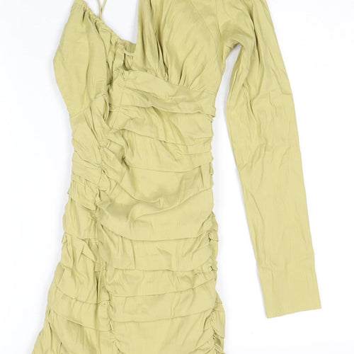 Zara Women’s Green Ruched Long Sleeve Dress