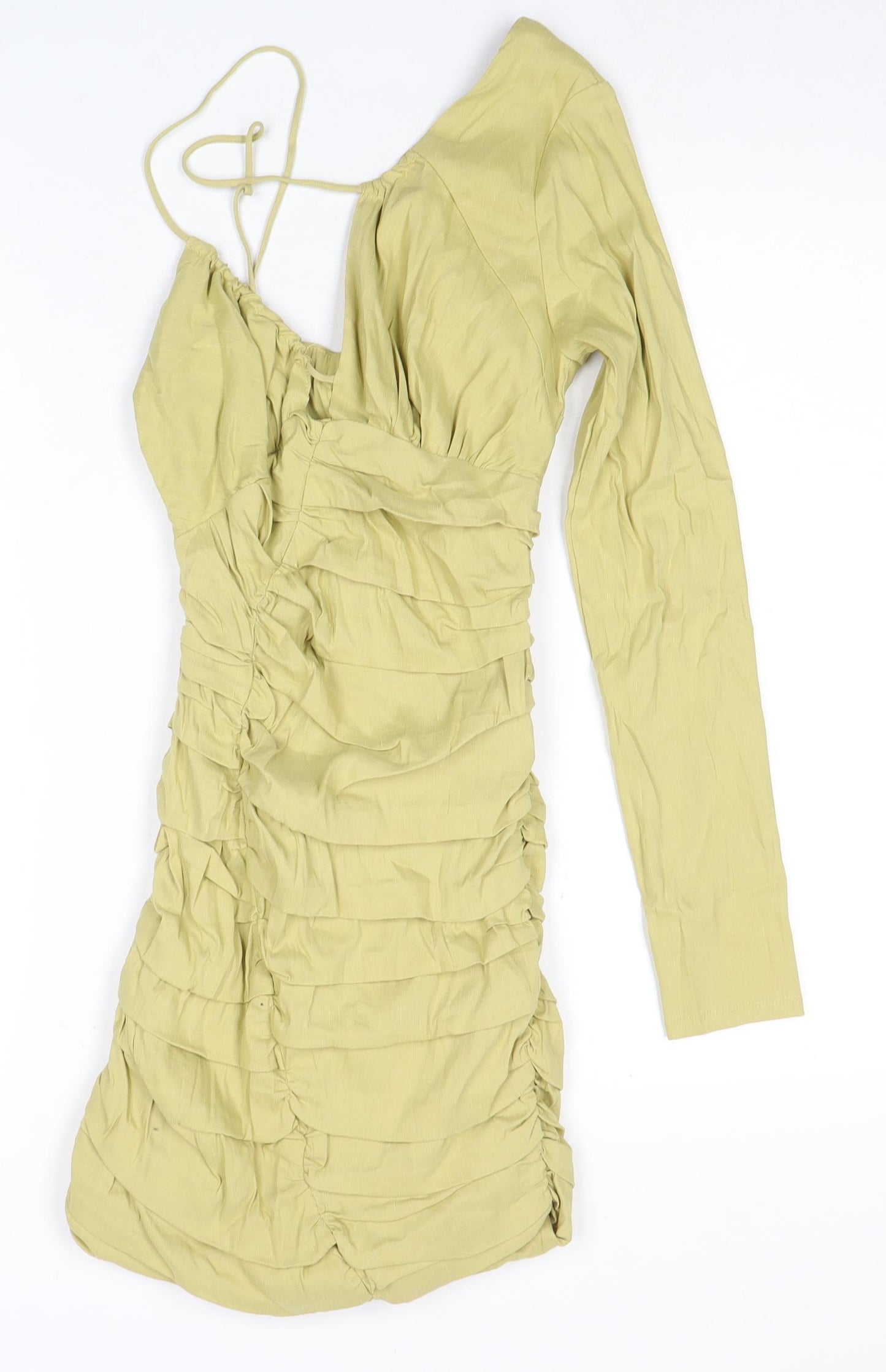 Zara Women’s Green Ruched Long Sleeve Dress