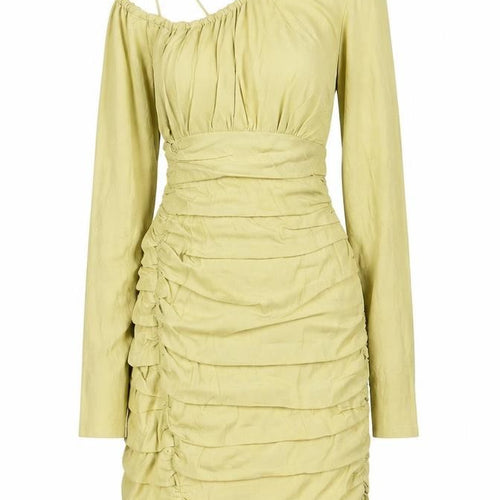 Zara Women’s Green Ruched Long Sleeve Dress