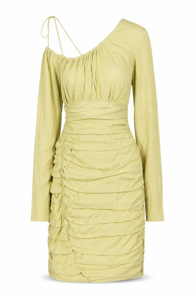 Zara Women’s Green Ruched Long Sleeve Dress