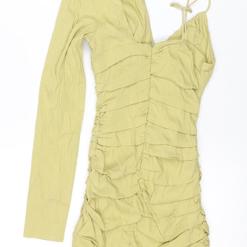 Zara Women’s Green Ruched Long Sleeve Dress