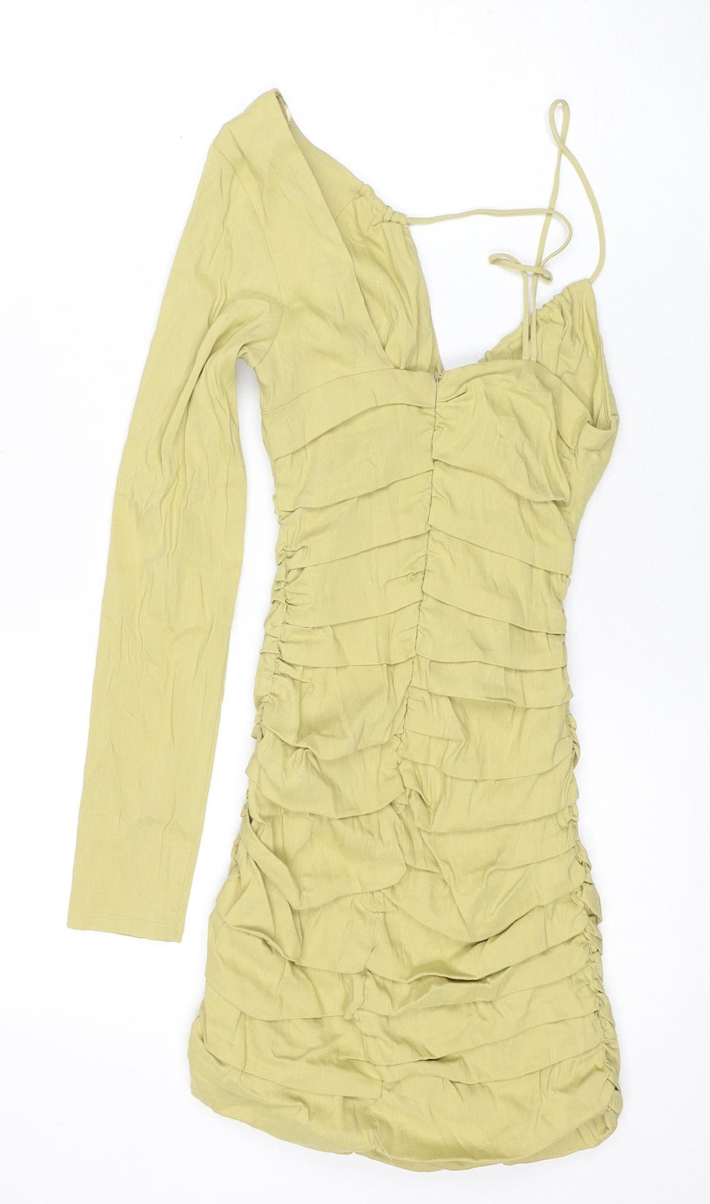 Zara Women’s Green Ruched Long Sleeve Dress
