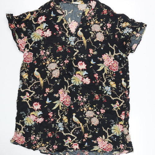 H&M Women's Black Floral Blouse Size 14