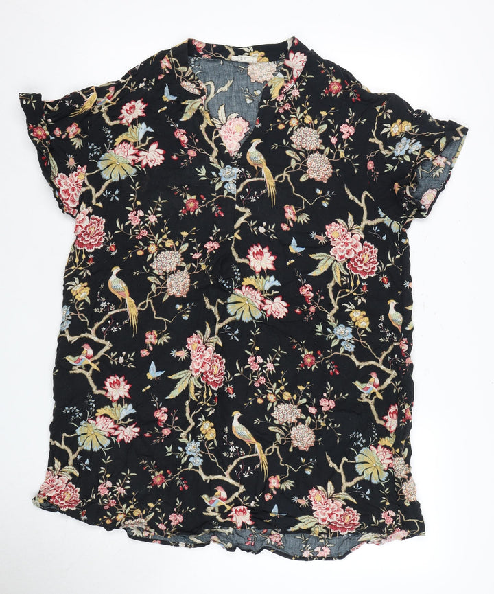 H&M Women's Black Floral Blouse Size 14