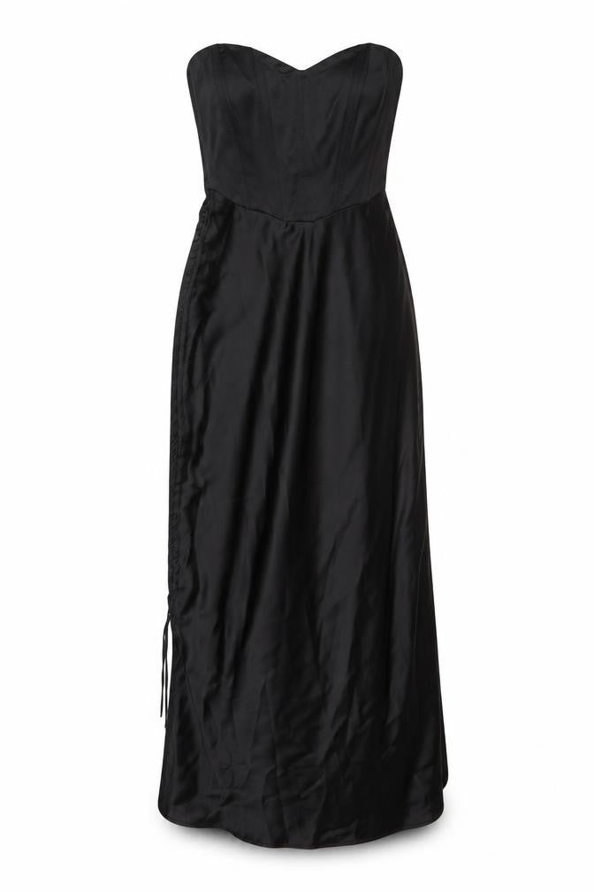 Front view of Zara Women's Black Long Dress, size 12, Zip Closure