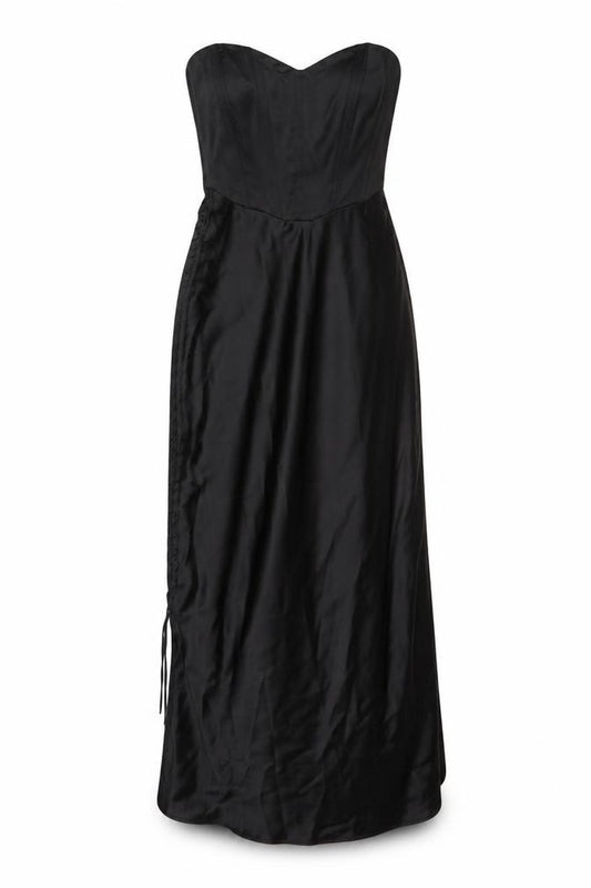 Front view of Zara Women's Black Long Dress, size 12, Zip Closure