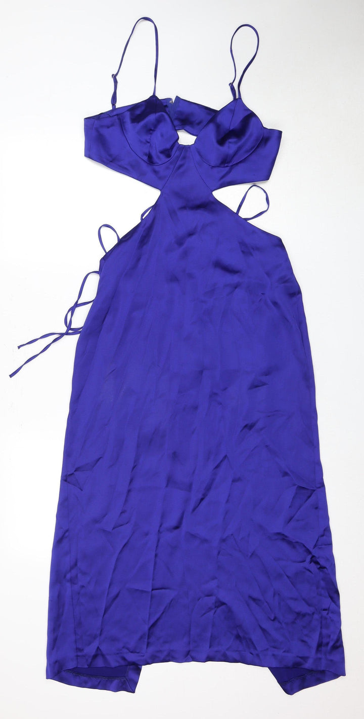 Zara Women's Blue Midi Slip Dress, Size L, Party Style