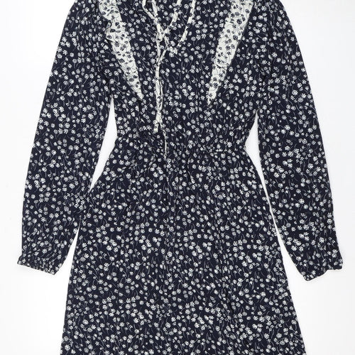 MH Women's Blue Floral Knee Length Shift Dress S