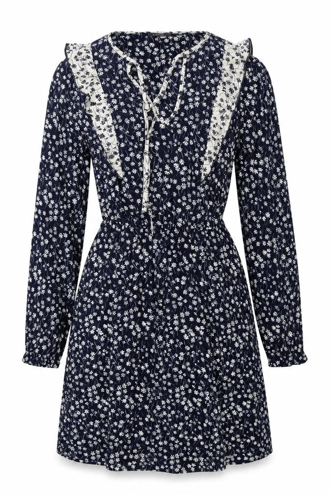 Front view of MH Women's Blue Floral Knee Length Shift Dress S
