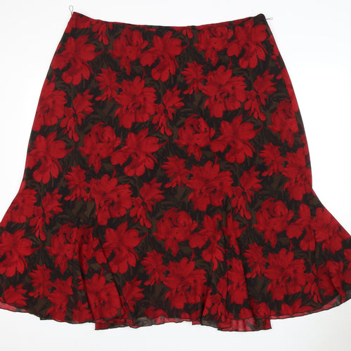 Women's Red Floral Polyester Skirt, Size 24