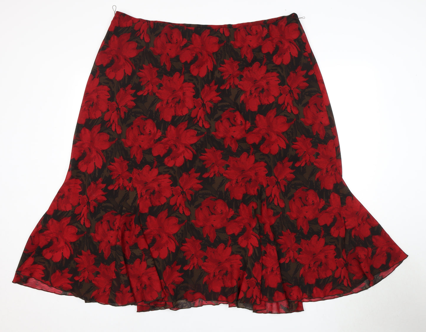 Women's Red Floral Polyester Skirt, Size 24