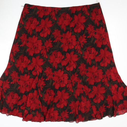Women's Red Floral Polyester Skirt, Size 24