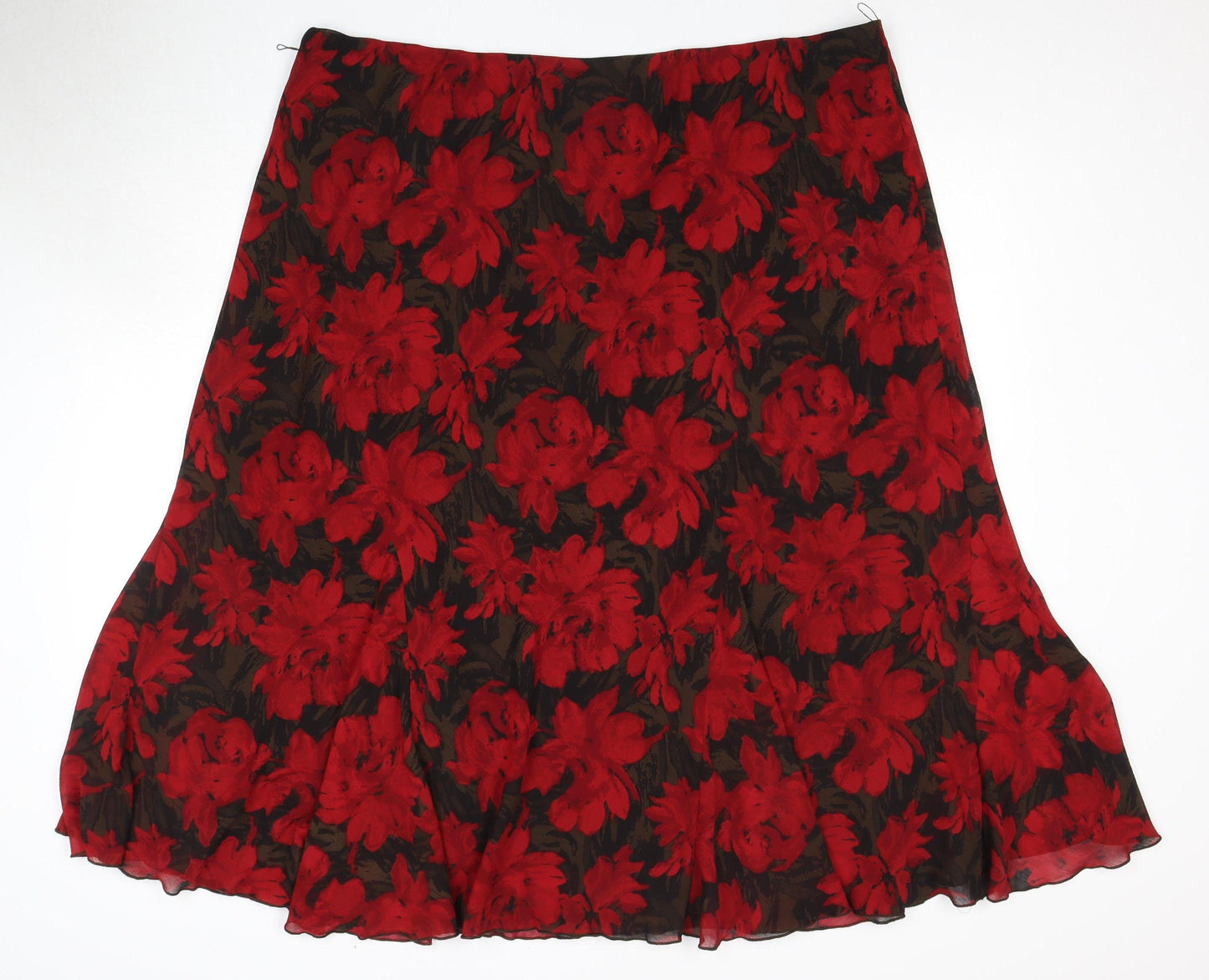 Women's Red Floral Polyester Skirt, Size 24