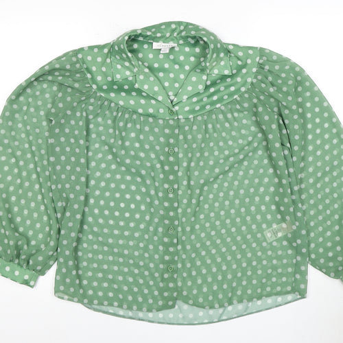 Topshop Women's Green Polka Dot Blouse Size 6