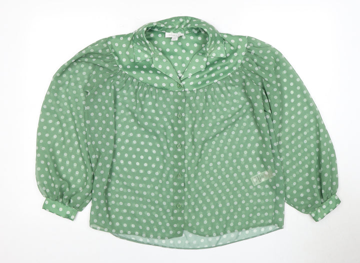 Topshop Women's Green Polka Dot Blouse Size 6
