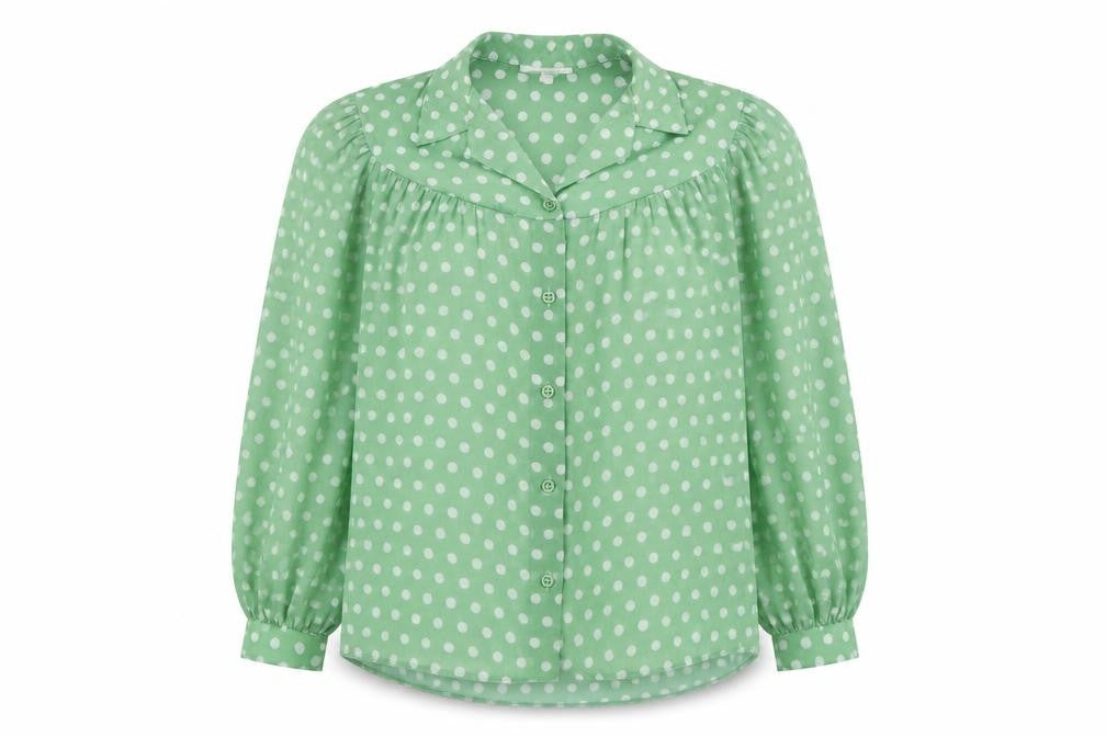 Front view of Topshop Women's Green Polka Dot Blouse, size 6
