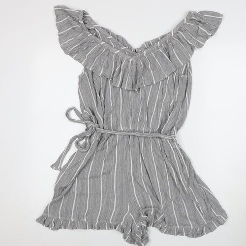 Next Grey Striped Women's Playsuit Size 16 Ruffle V-Neck