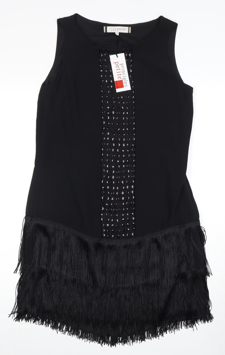 Principles Petite Black Fringe Shift Dress Size 10