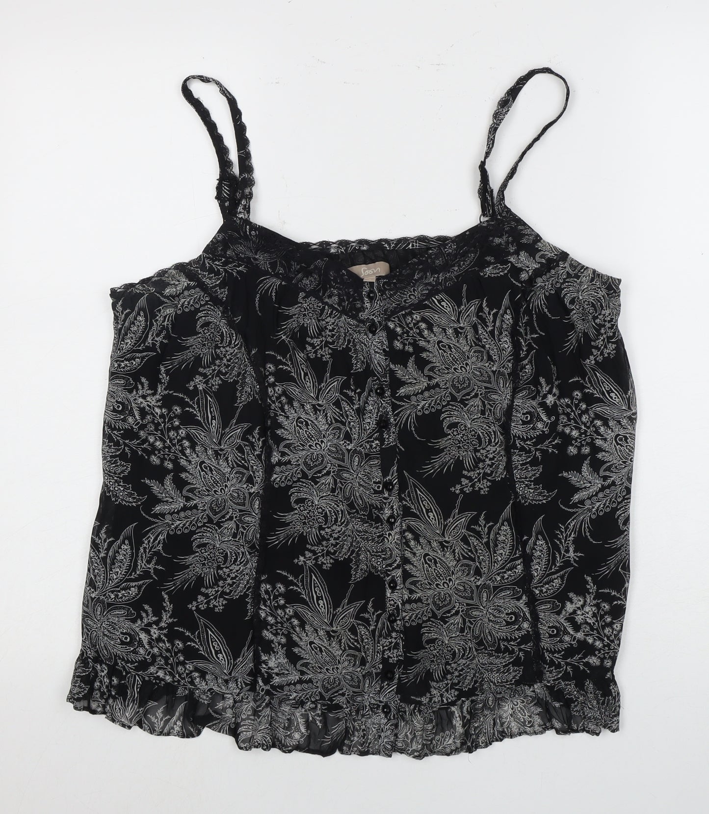 Seam Women's Black Floral Tank Top Size 16