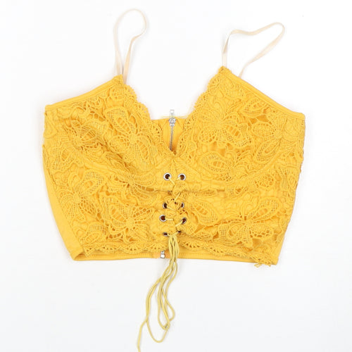 Romwe Women’s Yellow Lace Camisole Crop Top, Size S
