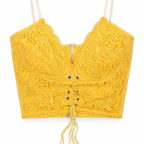 Romwe Women’s Yellow Lace Camisole Crop Top, Size S