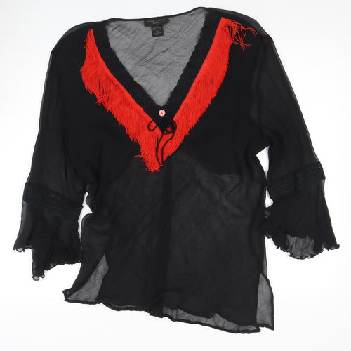 Silk Land Women's Black Flared Sleeve Blouse