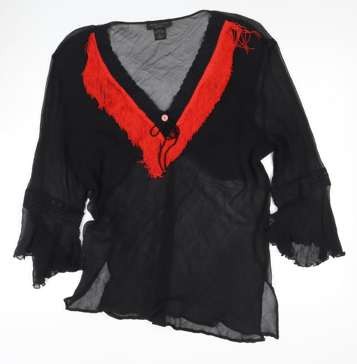 Silk Land Women's Black Flared Sleeve Blouse
