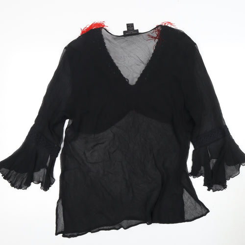 Silk Land Women's Black Flared Sleeve Blouse